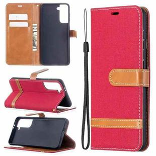 For Samsung Galaxy S21 5G Color Matching Denim Texture Horizontal Flip Leather Case with Holder & Card Slots & Wallet & Lanyard(Red)