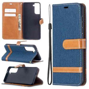 For Samsung Galaxy S21 5G Color Matching Denim Texture Horizontal Flip Leather Case with Holder & Card Slots & Wallet & Lanyard(Dark Blue)