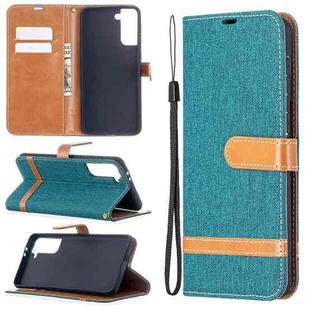For Samsung Galaxy S21+ 5G Color Matching Denim Texture Horizontal Flip Leather Case with Holder & Card Slots & Wallet & Lanyard(Green)