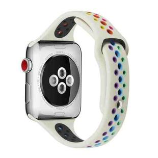 Rainbow Silicone Watch Band For Apple Watch Ultra 49mm / Series 8&7 45mm / SE 2&6&SE&5&4 44mm / 3&2&1 42mm(Creamy White)