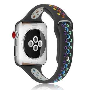Rainbow Silicone Watch Band For Apple Watch Ultra 49mm / Series 8&7 45mm / SE 2&6&SE&5&4 44mm / 3&2&1 42mm(Black)