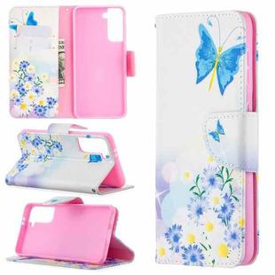 For Samsung Galaxy S21 5G Colored Drawing Pattern Horizontal Flip Leather Case with Holder & Card Slots & Wallet(Flower and Butterfly)