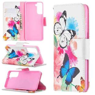 For Samsung Galaxy S21 5G Colored Drawing Pattern Horizontal Flip Leather Case with Holder & Card Slots & Wallet(Butterfly)