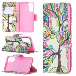 For Samsung Galaxy S21 5G Colored Drawing Pattern Horizontal Flip Leather Case with Holder & Card Slots & Wallet(Life Tree)