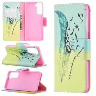 For Samsung Galaxy S21 5G Colored Drawing Pattern Horizontal Flip Leather Case with Holder & Card Slots & Wallet(Feather)