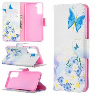 For Samsung Galaxy S21+ 5G Colored Drawing Pattern Horizontal Flip Leather Case with Holder & Card Slots & Wallet(Flower and Butterfly)