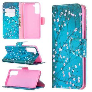 For Samsung Galaxy S21+ 5G Colored Drawing Pattern Horizontal Flip Leather Case with Holder & Card Slots & Wallet(Plum Blossom)