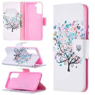For Samsung Galaxy S21+ 5G Colored Drawing Pattern Horizontal Flip Leather Case with Holder & Card Slots & Wallet(Little Tree)