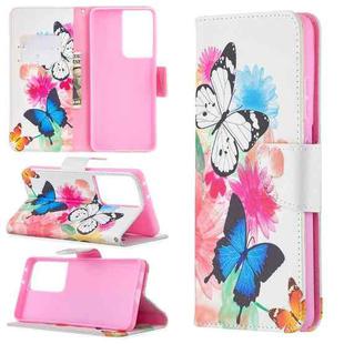 For Samsung Galaxy S21 Ultra 5G Colored Drawing Pattern Horizontal Flip Leather Case with Holder & Card Slots & Wallet(Butterfly)