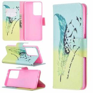 For Samsung Galaxy S21 Ultra 5G Colored Drawing Pattern Horizontal Flip Leather Case with Holder & Card Slots & Wallet(Feather)