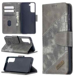 For Samsung Galaxy S21 5G Matching Color Crocodile Texture Horizontal Flip PU Leather Case with Wallet & Holder & Card Slots(Grey)