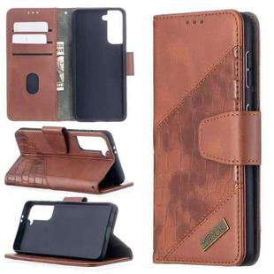 For Samsung Galaxy S21 5G Matching Color Crocodile Texture Horizontal Flip PU Leather Case with Wallet & Holder & Card Slots(Brown)