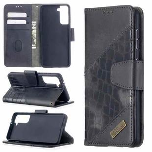 For Samsung Galaxy S21 5G Matching Color Crocodile Texture Horizontal Flip PU Leather Case with Wallet & Holder & Card Slots(Black)