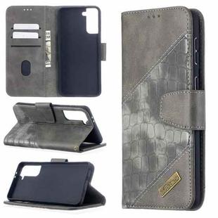 For Samsung Galaxy S21+ 5G Matching Color Crocodile Texture Horizontal Flip PU Leather Case with Wallet & Holder & Card Slots(Grey)