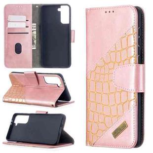 For Samsung Galaxy S21+ 5G Matching Color Crocodile Texture Horizontal Flip PU Leather Case with Wallet & Holder & Card Slots(Rose Gold)