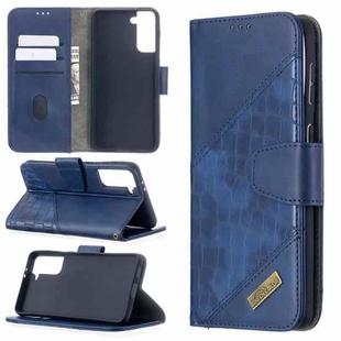 For Samsung Galaxy S21+ 5G Matching Color Crocodile Texture Horizontal Flip PU Leather Case with Wallet & Holder & Card Slots(Blue)
