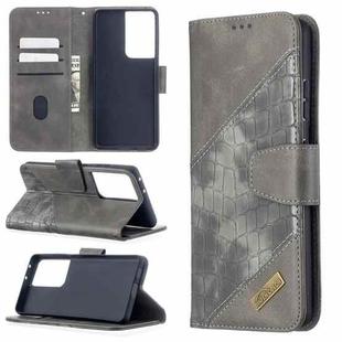 For Samsung Galaxy S21 Ultra 5G Matching Color Crocodile Texture Horizontal Flip PU Leather Case with Wallet & Holder & Card Slots(Grey)