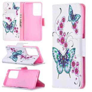 For Samsung Galaxy S30 Ultra Colored Drawing Pattern Horizontal Flip Leather Case with Holder & Card Slots & Wallet(Two Butterflies)