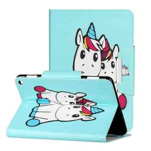 For Amazon Kindle Fire HD 8 (2020) Colored Drawing Pattern Horizontal Flip Leather Case with Holder & Card Slots & Wallet(Couple Unicorn)