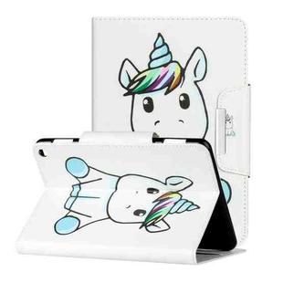 For Amazon Kindle Fire HD 8 (2020) Colored Drawing Pattern Horizontal Flip Leather Case with Holder & Card Slots & Wallet(A Unicorn)