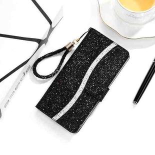 For Samsung Galaxy S21 Ultra 5G Glitter Powder Horizontal Flip Leather Case with Card Slots & Holder & Lanyard(Black)