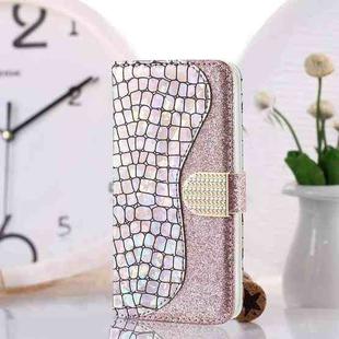 For Samsung Galaxy  S21 Ultra 5G Laser Glitter Powder Matching Crocodile Texture Horizontal Flip Leather Case with Card Slots & Holder(Silver)