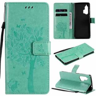 For Motorola Edge+ Tree & Cat Pattern Pressed Printing Horizontal Flip PU Leather Case with Holder & Card Slots & Wallet & Lanyard(Green)