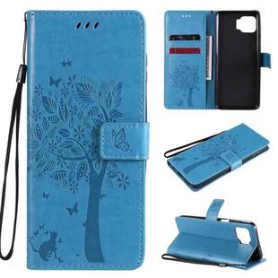 For Motorola Moto G 5G Tree & Cat Pattern Pressed Printing Horizontal Flip PU Leather Case with Holder & Card Slots & Wallet & Lanyard(Blue)