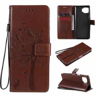 For Motorola Moto G 5G Tree & Cat Pattern Pressed Printing Horizontal Flip PU Leather Case with Holder & Card Slots & Wallet & Lanyard(Brown)