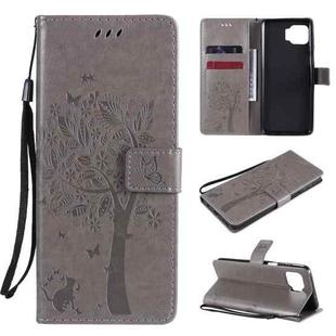 For Motorola Moto G 5G Tree & Cat Pattern Pressed Printing Horizontal Flip PU Leather Case with Holder & Card Slots & Wallet & Lanyard(Grey)