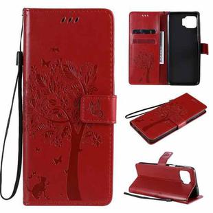 For Motorola Moto G 5G Tree & Cat Pattern Pressed Printing Horizontal Flip PU Leather Case with Holder & Card Slots & Wallet & Lanyard(Red)