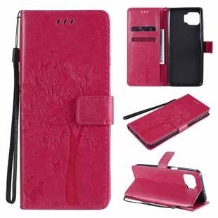 For Motorola Moto G 5G Tree & Cat Pattern Pressed Printing Horizontal Flip PU Leather Case with Holder & Card Slots & Wallet & Lanyard(Rose Red)