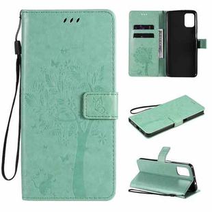 For Motorola Moto G9 Plus Tree & Cat Pattern Pressed Printing Horizontal Flip PU Leather Case with Holder & Card Slots & Wallet & Lanyard(Green)