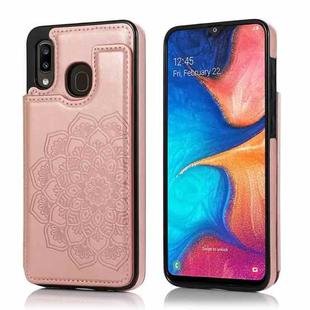 For Samsung Galaxy A20 / A30 Double Buckle Mandala Pattern PU+TPU Protective Case with Card Slots & Holder & Photo Frame(Rose Gold)