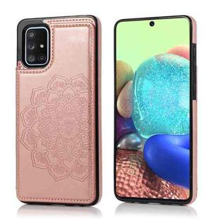 For Samsung Galaxy A51 Double Buckle Mandala Pattern PU+TPU Protective Case with Card Slots & Holder & Photo Frame(Rose Gold)