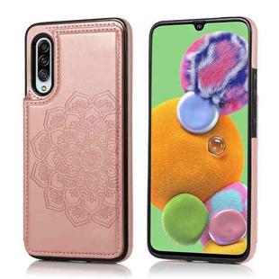 For Samsung Galaxy A90 5G Double Buckle Mandala Pattern PU+TPU Protective Case with Card Slots & Holder & Photo Frame(Rose Gold)