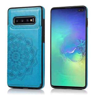 For Samsung Galaxy S10 Plus Double Buckle Mandala Pattern PU+TPU Protective Case with Card Slots & Holder & Photo Frame(Blue)