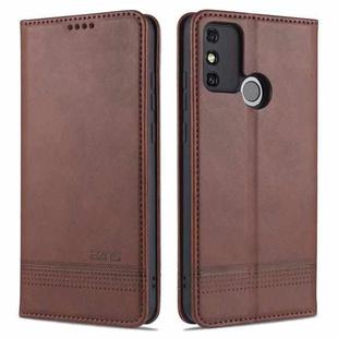 For Huawei Honor 9A AZNS Magnetic Calf Texture Horizontal Flip Leather Case with Card Slots & Holder & Wallet(Dark Brown)