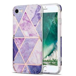 Electroplating Stitching Marbled IMD Stripe Straight Edge Rubik Cube Phone Protective Case For iPhone 8 / 7(Light Purple)