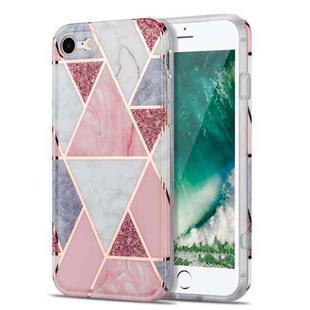 Electroplating Stitching Marbled IMD Stripe Straight Edge Rubik Cube Phone Protective Case For iPhone 8 / 7(Light Pink)