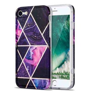 Electroplating Stitching Marbled IMD Stripe Straight Edge Rubik Cube Phone Protective Case For iPhone 8 / 7(Dark Purple)