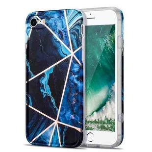 Electroplating Stitching Marbled IMD Stripe Straight Edge Rubik Cube Phone Protective Case For iPhone 8 / 7(Blue)
