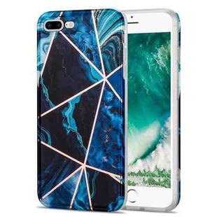 Electroplating Stitching Marbled IMD Stripe Straight Edge Rubik Cube Phone Protective Case For iPhone 8 Plus / 7 Plus(Blue)