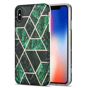 Electroplating Stitching Marbled IMD Stripe Straight Edge Rubik Cube Phone Protective Case For iPhone X / XS(Emerald Green)