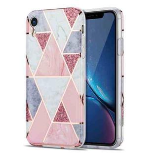 Electroplating Stitching Marbled IMD Stripe Straight Edge Rubik Cube Phone Protective Case For iPhone XR(Light Pink)