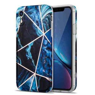 Electroplating Stitching Marbled IMD Stripe Straight Edge Rubik Cube Phone Protective Case For iPhone XR(Blue)