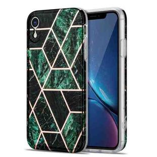 Electroplating Stitching Marbled IMD Stripe Straight Edge Rubik Cube Phone Protective Case For iPhone XR(Emerald Green)