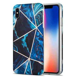 Electroplating Stitching Marbled IMD Stripe Straight Edge Rubik Cube Phone Protective Case For iPhone XS Max(Blue)