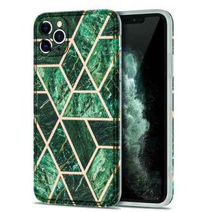 Electroplating Stitching Marbled IMD Stripe Straight Edge Rubik Cube Phone Protective Case For iPhone 11 Pro(Emerald Green)