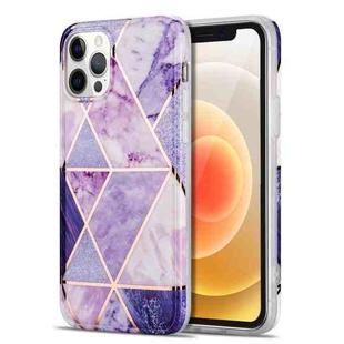 For iPhone 12 mini Electroplating Stitching Marbled IMD Stripe Straight Edge Rubik Cube Phone Protective Case (Light Purple)